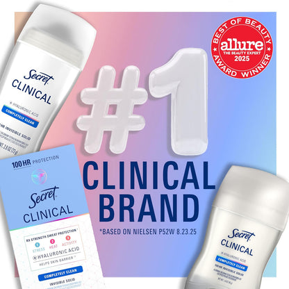Clinical Strength Antiperspirant and Deodorant for Women, 3X Stress Sweat Protection, PH Balancing Minerals, Invisible Solid, Clean Lavender Scent, 2.6 Oz