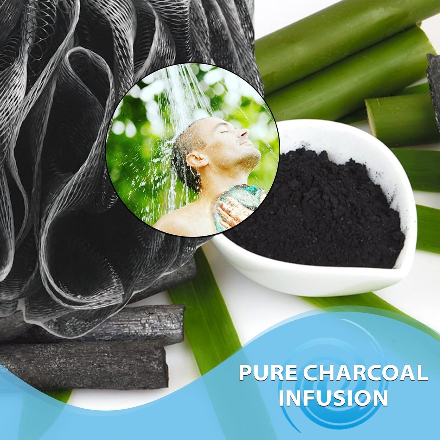 Loofah-Charcoal Bath-Sponge-Color-Set Xl-75G Extra Large 4 Pack, Soft Mesh Black Loufa Puff - Exfoliating Body Scrubber for Women and Men: Soothing Face & Body Exfoliator
