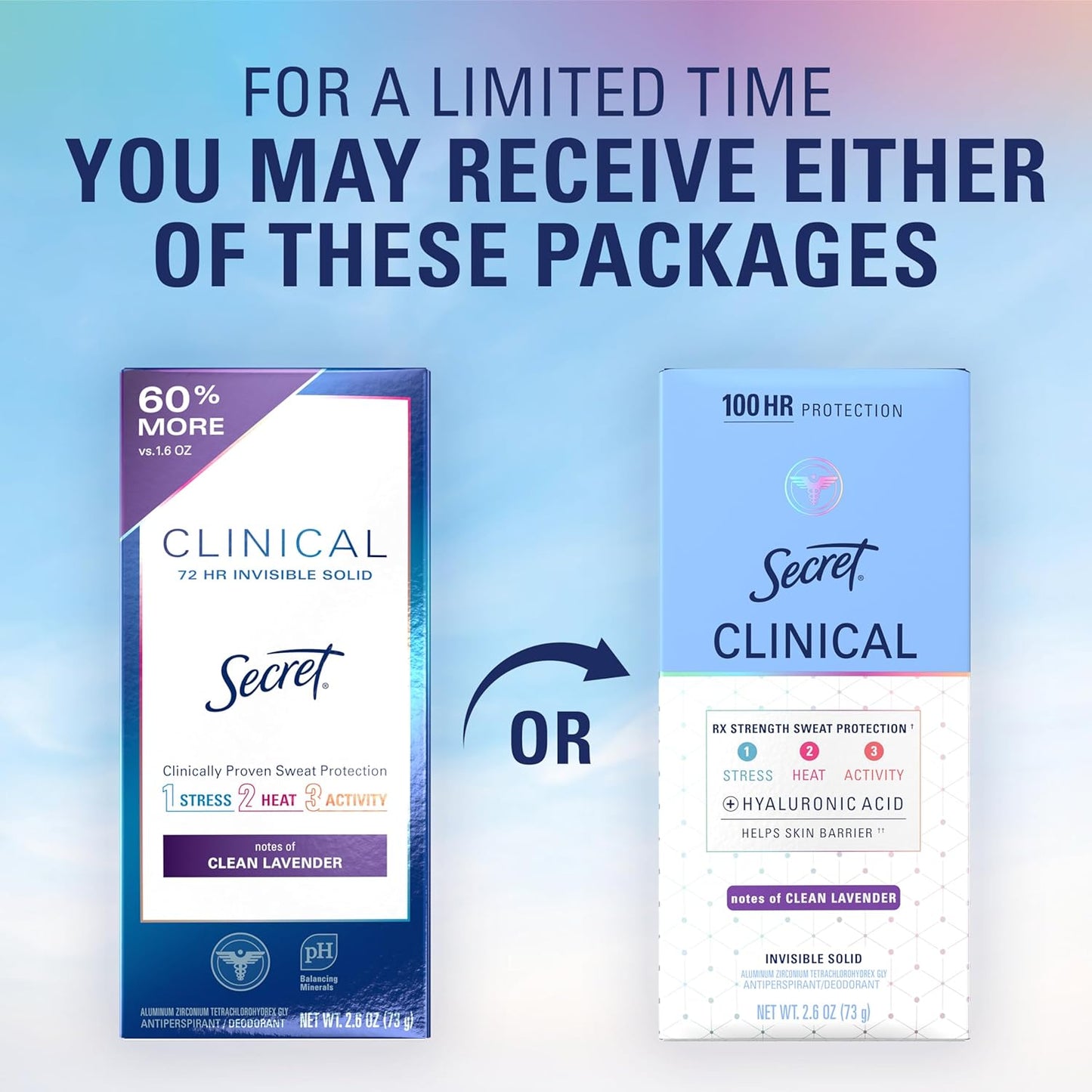 Clinical Strength Antiperspirant and Deodorant for Women, 3X Stress Sweat Protection, PH Balancing Minerals, Invisible Solid, Clean Lavender Scent, 2.6 Oz