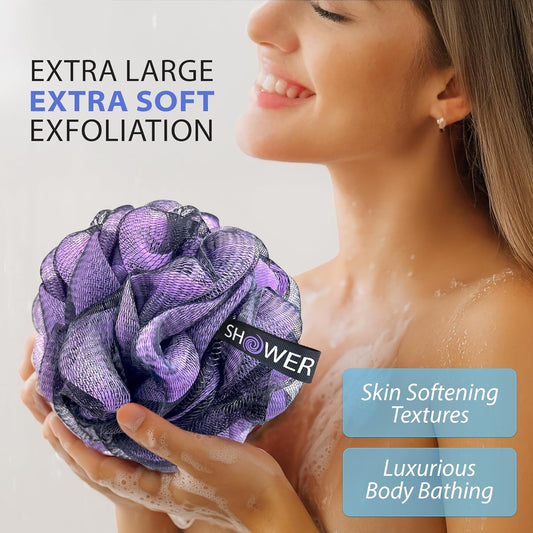 Loofah-Charcoal Bath-Sponge-Color-Set Xl-75G Extra Large 4 Pack, Soft Mesh Black Loufa Puff - Exfoliating Body Scrubber for Women and Men: Soothing Face & Body Exfoliator
